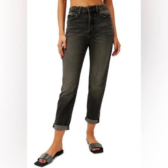 Good American Good Girlfriend High Waist Straight Leg Jeans In Black217 Sz 10/30 - Picture 2 of 12